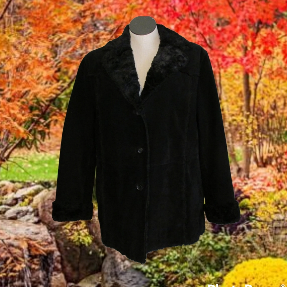 Black Suede and Faux Fur Coat